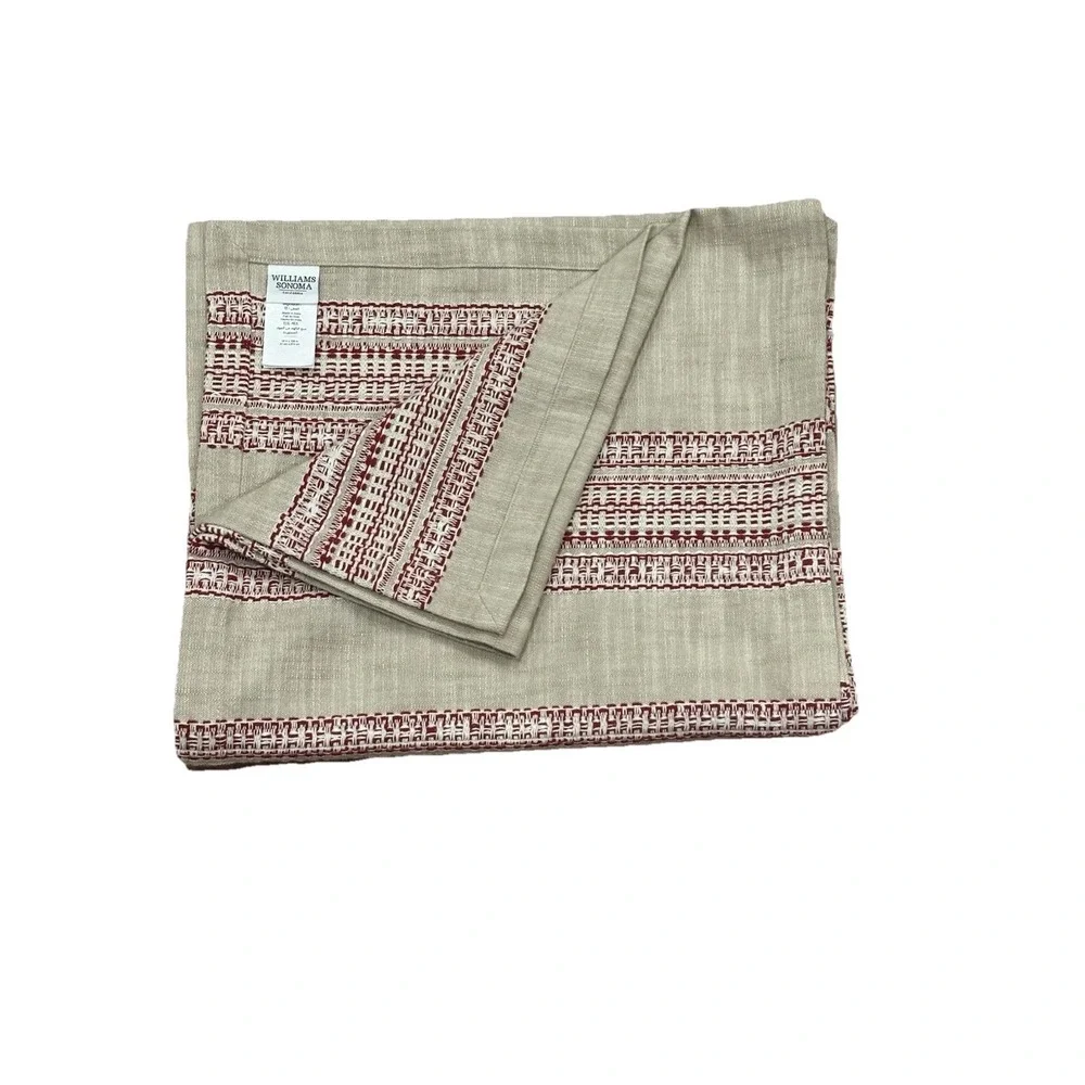 Williams Sonoma France Stripe Table Runner Flax Red Port Rouge 108 X‎ 16